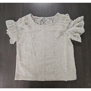 Libby Edelman Off White Lace Ruffle Sleeve Blouse Top Med Cottagecore Peasant